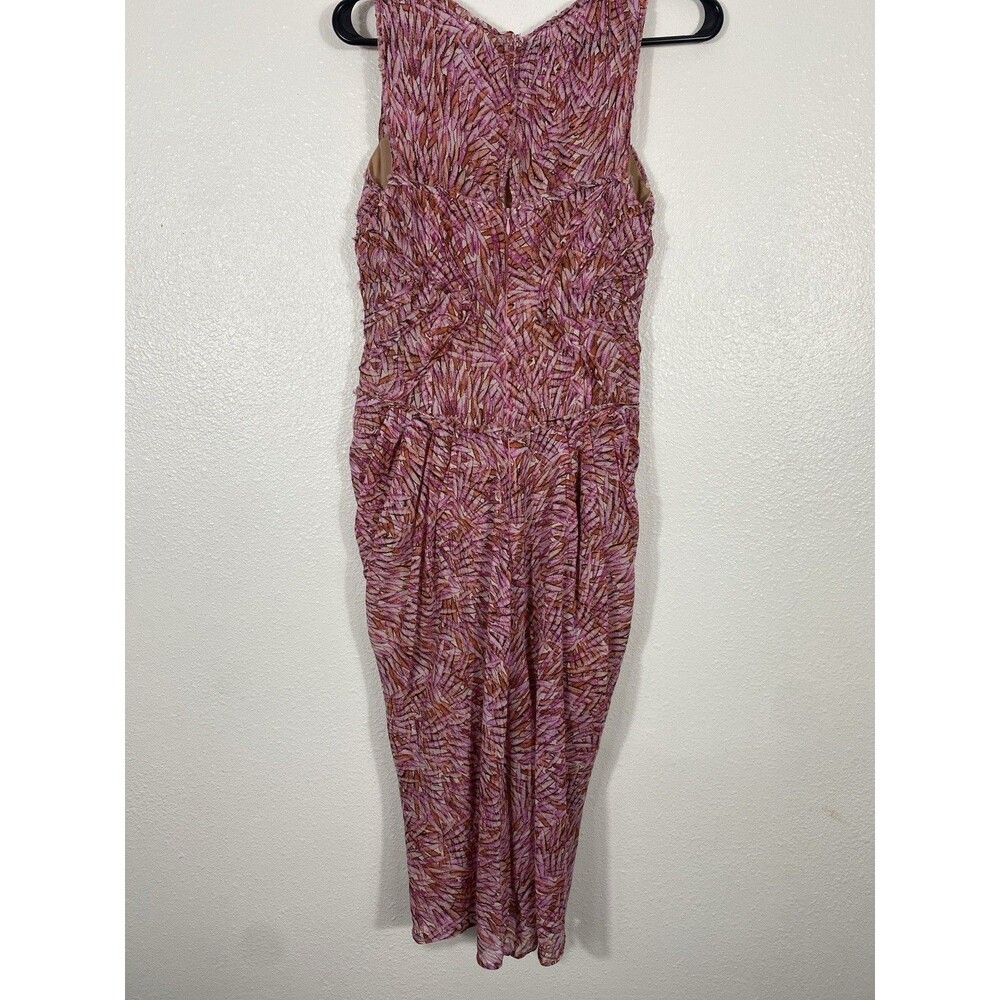 BCBGMAXAZRIA Pink Orange Abstract Print Ruched Draped Midi Dress Size 4 - Picture 9 of 16